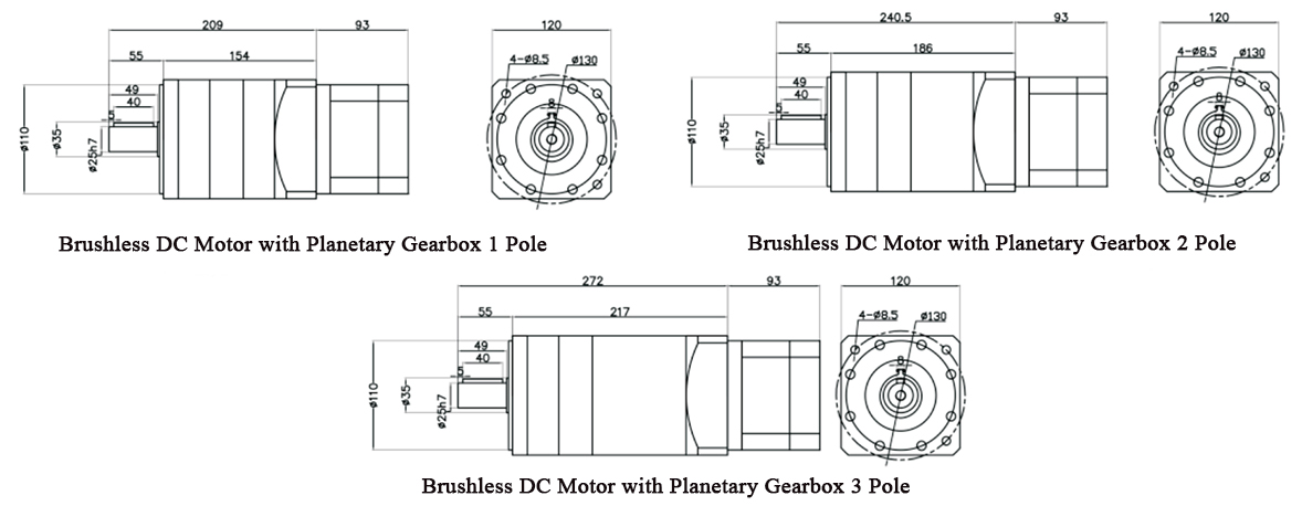 Brushless DC Motor with Planetary Gearbox Dimension